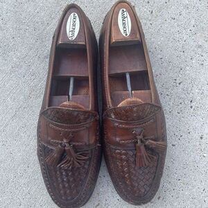 Leather Tassel Loafers 10.5 Woven Cigar Brown Leather Brass Boot‎ Walking Glove